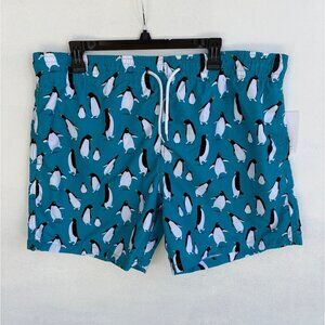 Mens Penguin Print Swim Trunks By Trunks XXL Quick Dry Adjustable Waist